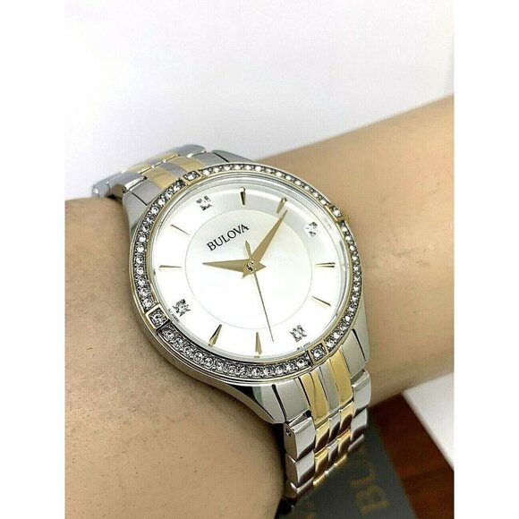 Bulova Women's Watch 98L273 Two Tone Crystal Accent Mother of Pearl Dial - Picture 6 of 13